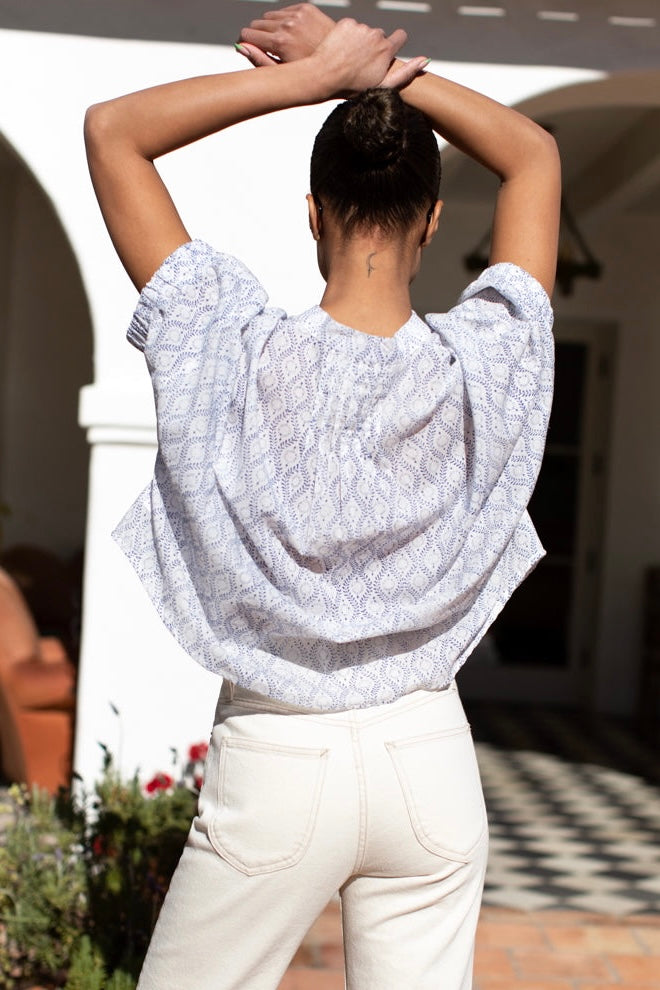 Mandarin Collar Top - Solstice Indigo Organic