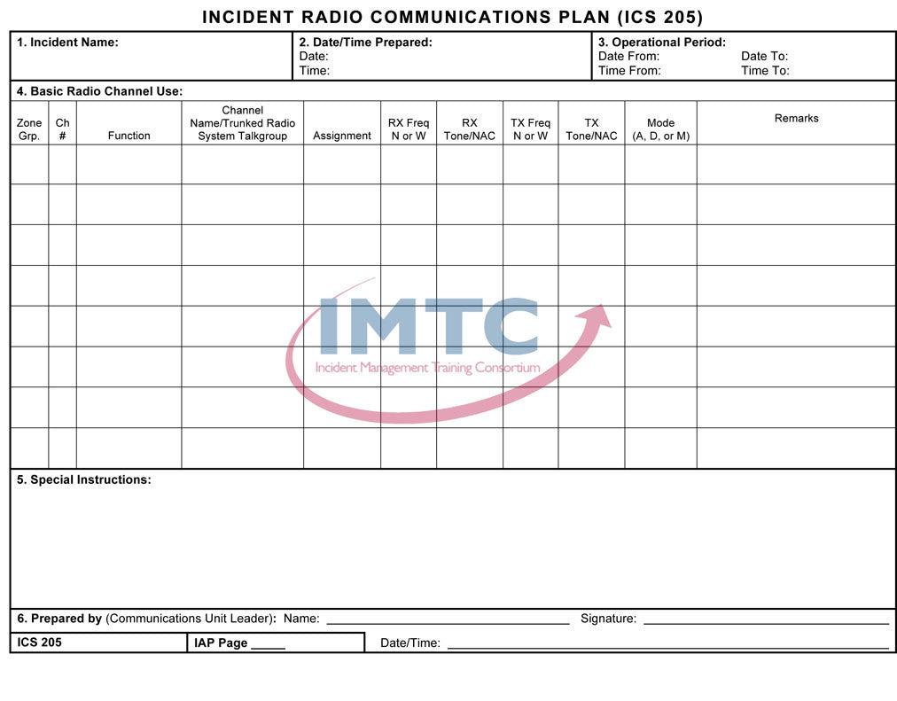 Ics 205 Incident Radio Communications Plan 24 X36 Laminated