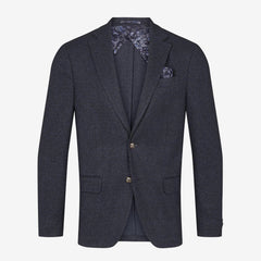 Chevron Jacquard Pattern Jersey Blazer - Navy