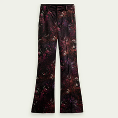 Floral Pattern Velvet High Rise Flared Trousers - Purple Regular price