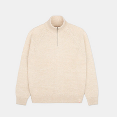 Quarter Zip High-Neck Pearl-Knit Sweater - Off-White