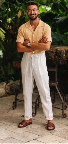 Cuban collar shirt tucked in a pant