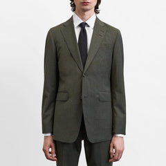 Wool Blend Plain Weave Blazer - Green