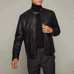 Soft Leather Zip Jacket - Black