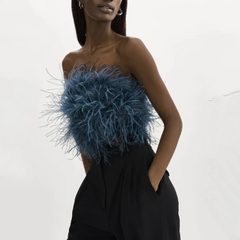 Blue Feather Top - Women Holiday Party Outfit