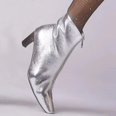 Silver Shimmery Leather Ankle Boots 