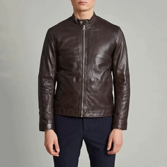 Soft Leather Zip Jacket - Brown
