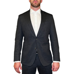 Pinstripe Patch Pocket Wool Blend Knit Suit - Charcoal