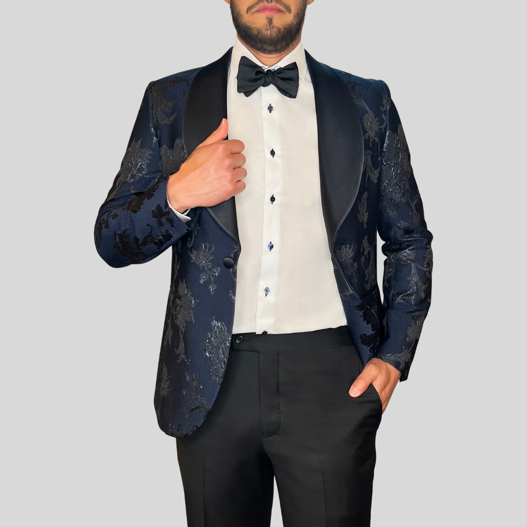 Pal Zileri Shawl Collar Embossed Floral Design Tuxedo Jacket Navy ...