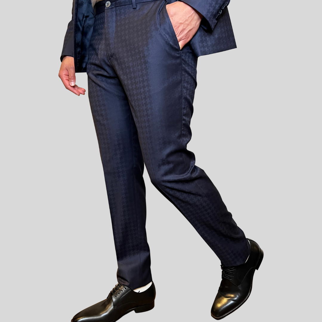 Pal Zileri Houndstooth Pattern Shawl Collar Tuxedo Suit Navy – Gotstyle ...
