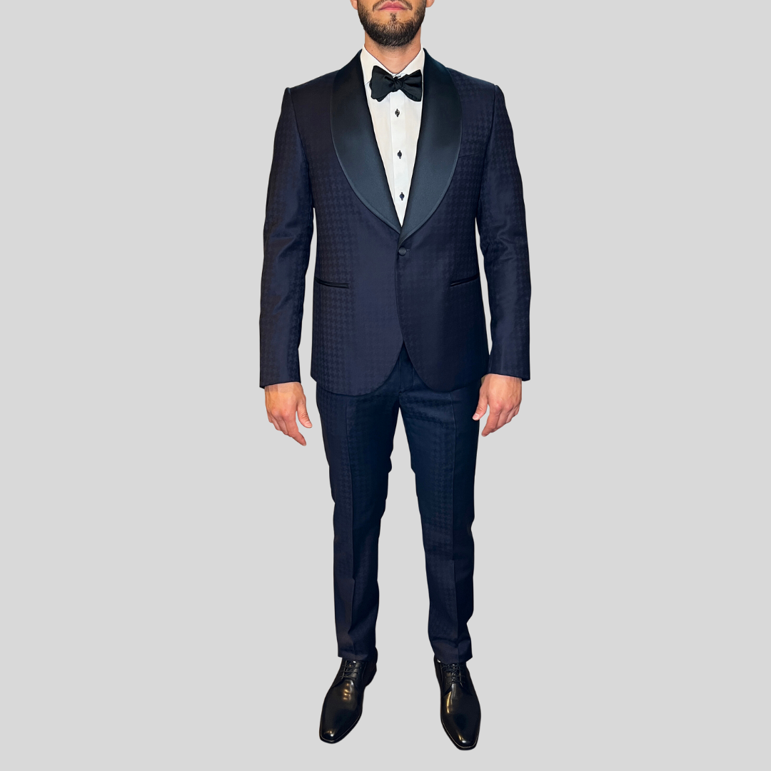 Pal Zileri Houndstooth Pattern Shawl Collar Tuxedo Suit Navy – Gotstyle ...