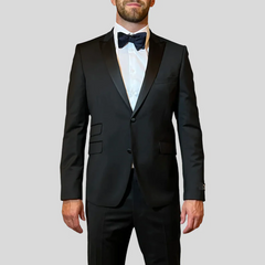 Peak Lapel Tuxedo Suit - Black