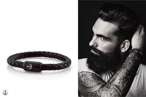 Engravable Black Braided Leather Cord Bracelet - for Men - Lucleon