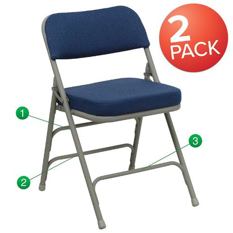 Flash Furniture 2 Pk. HERCULES Series Premium Curved Triple Braced & Double Hinged Navy Fabric Metal Folding Chair 2HAMC320AFNVYGG ; Image 1 ; UPC 847254056779