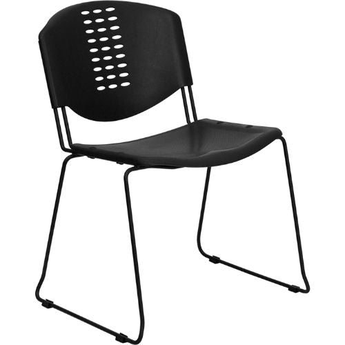 Flash Furniture HERCULES Series 400 lb. Capacity Black Plastic Stack Chair with Black Frame RUTNF02BKGG ; Image 1 ; UPC 847254009874