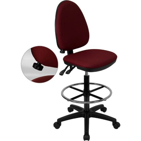 Flash Furniture Mid-Back Burgundy Fabric Multifunction Ergonomic Drafting Chair with Adjustable Lumbar Support WLA654MGBYDGG ; Image 1 ; UPC 847254010344