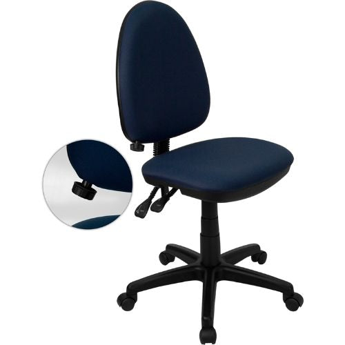 Flash Furniture Mid-Back Navy Blue Fabric Multifunction Swivel Ergonomic Task Office Chair with Adjustable Lumbar Support WLA654MGNVYGG ; Image 1 ; UPC 847254008716
