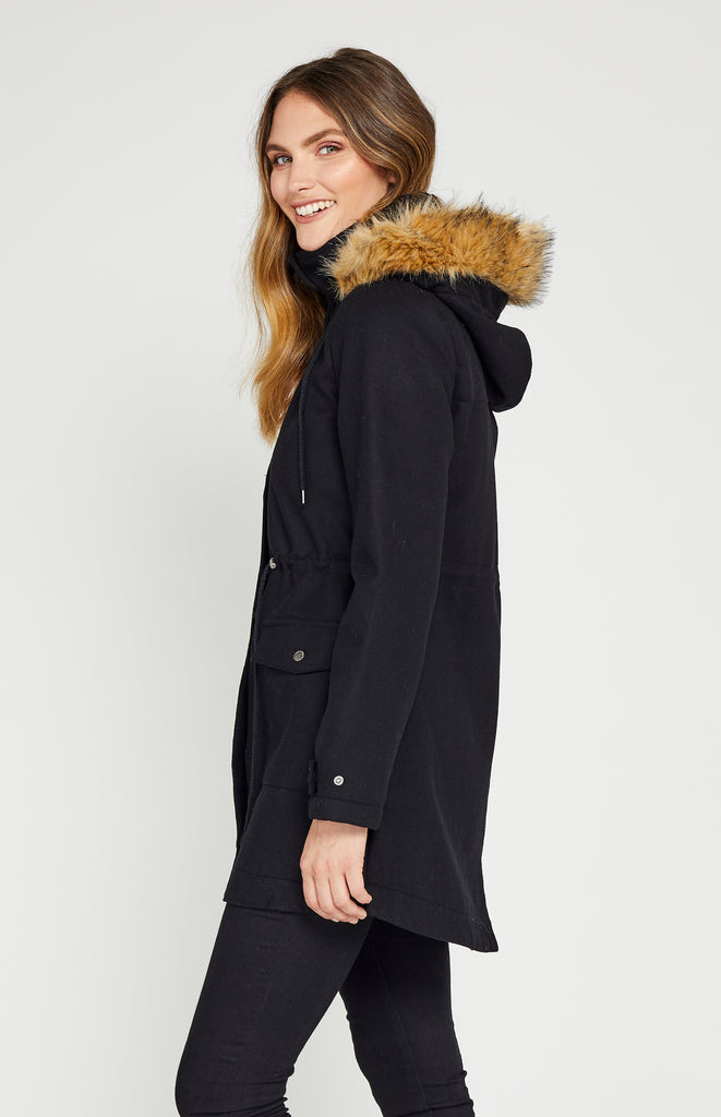 wool parka with fur hood