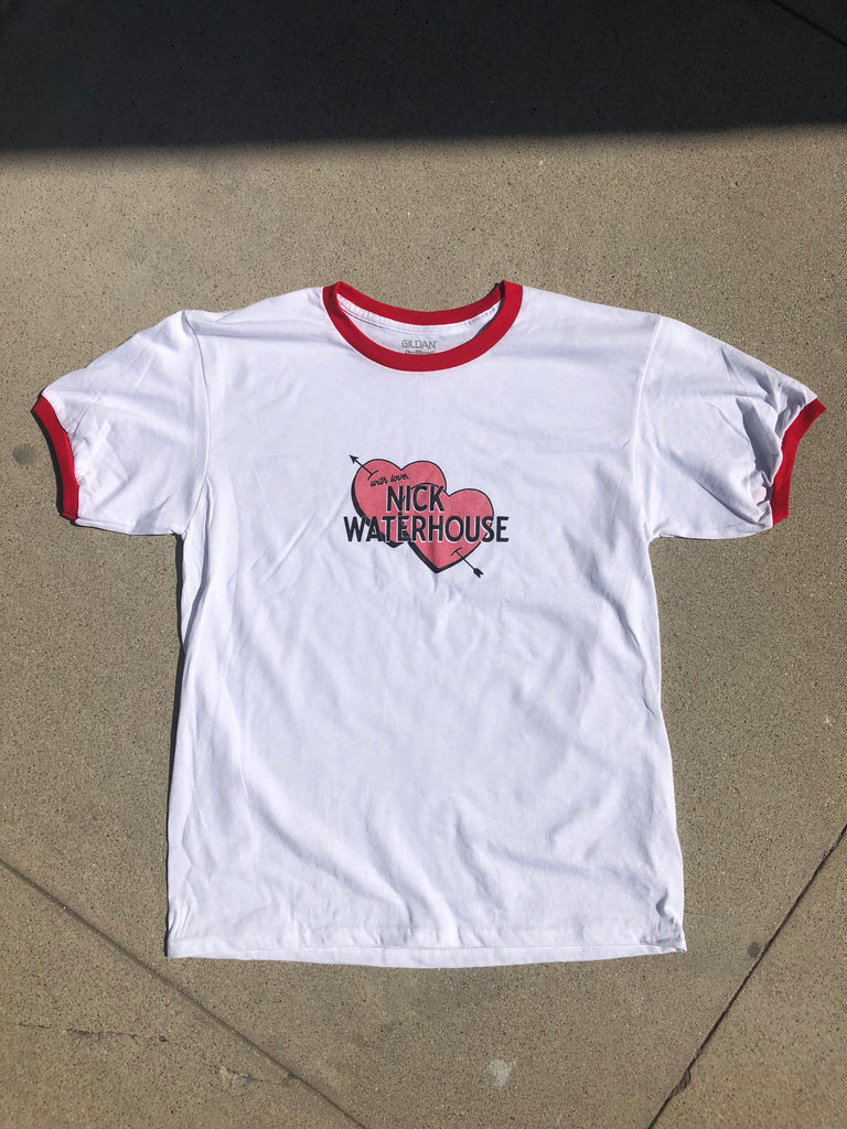 red and white ringer tee