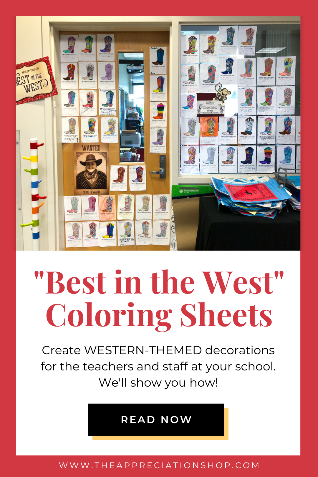 Best in the west coloring sheets with a cowboy boot - western themed teacher appreciation week ideas and printables