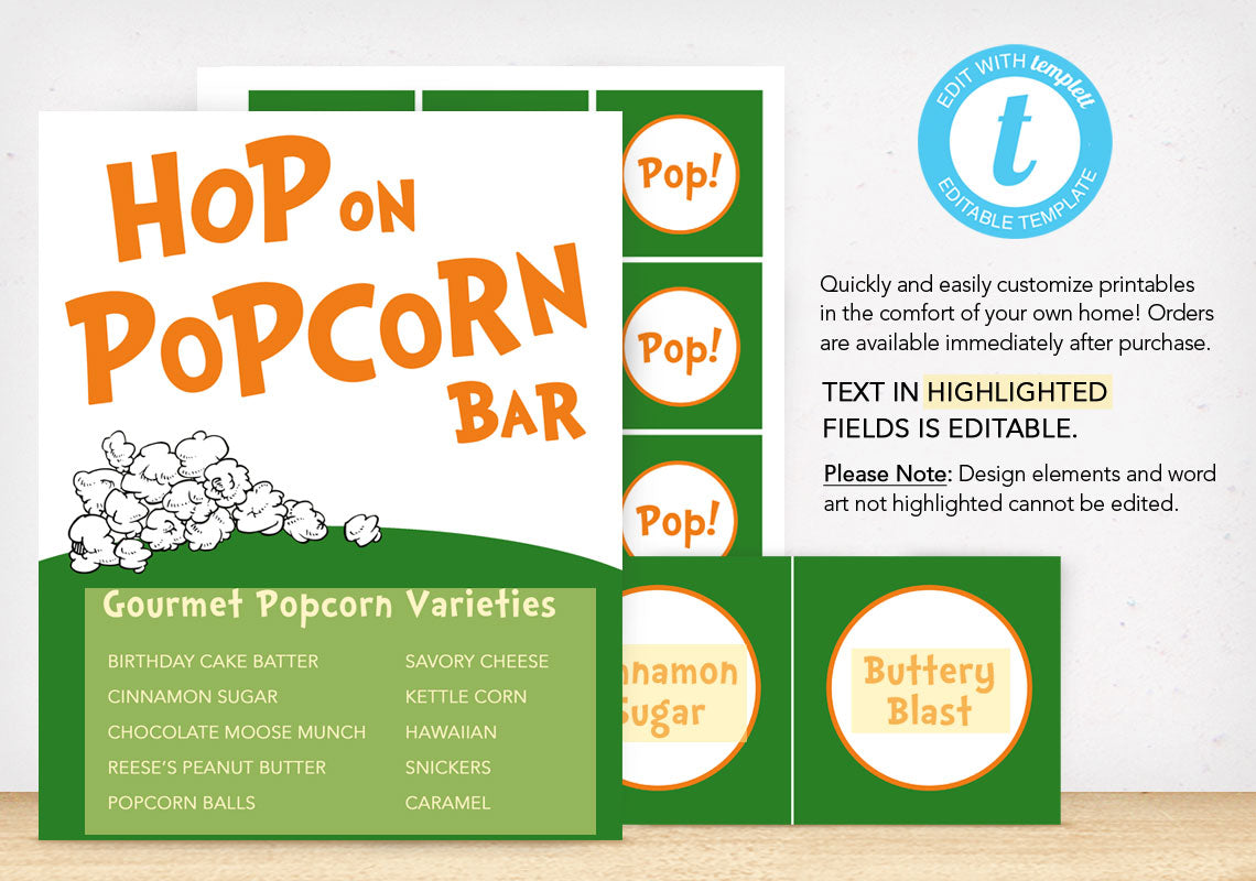 Hop on Popcorn Bar Printables Dr. Seuss Inspired Appreciation Week