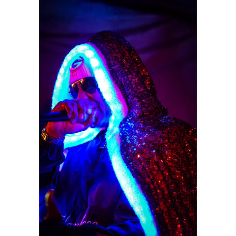 Kool Keith in a Firefly Cloak by Austin Bright Light Design.  Photo credit: Melvin Monroe Photography