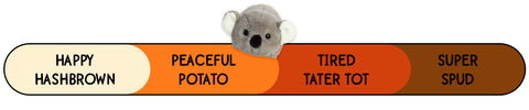 A Spudsters koala plush by Aurora that is placed at peaceful potato on the spud-o-meter