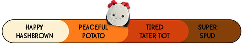 A Spudsters ladybug plush by Aurora that is placed at peaceful potato on the spud-o-meter