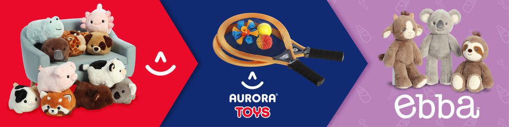 An image banner of Aurora plush, Aurora toys, and ebba plush baby toys
