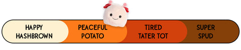 A Spudsters butterfly plush by Aurora that is placed at peaceful potato on the spud-o-meter