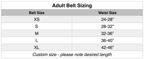 Large Belt Size Chart