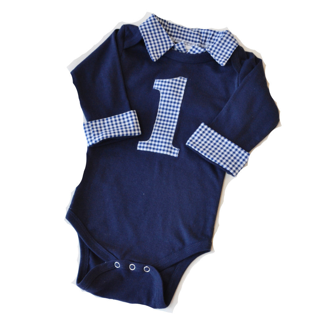 Navy Baby Boy S 1 First Birthday Outfit With Navy Gingham Accents