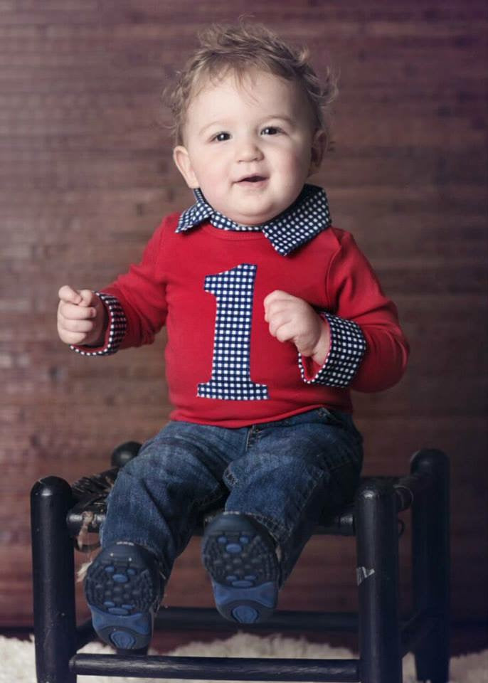 Navy Baby Boy S 1 First Birthday Outfit With Navy Gingham Accents