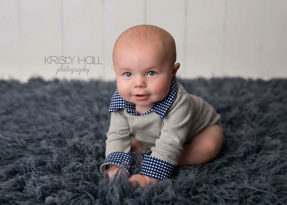 Baby Boy First Birthday Outfit Gray With Navy Gingham Brimmer Boys