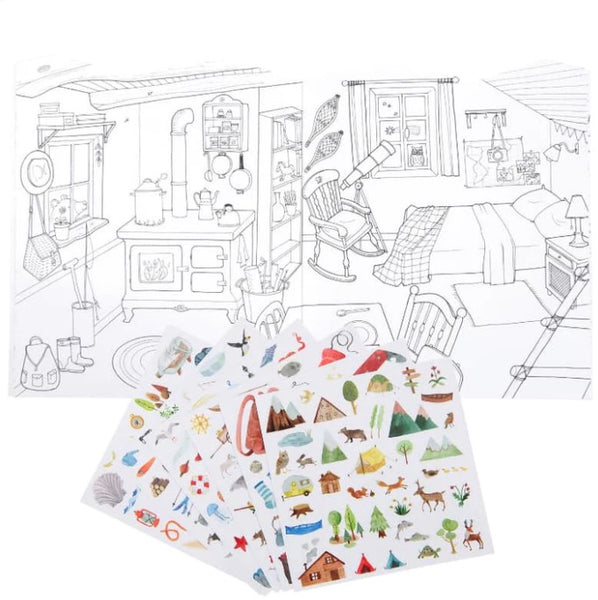 Moulin Roty - Coloring Book + Stickers - Explorer