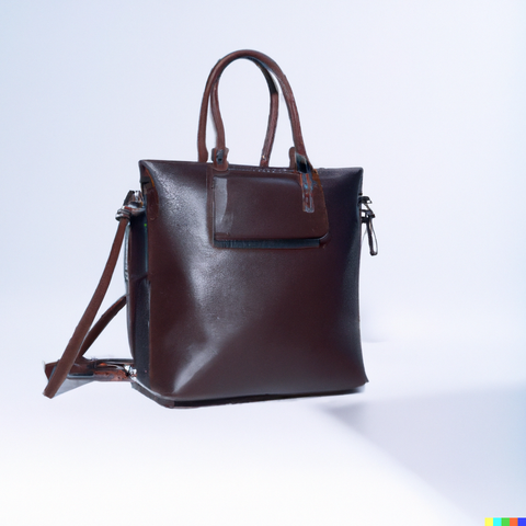 Dark brown leather handbag with white background 