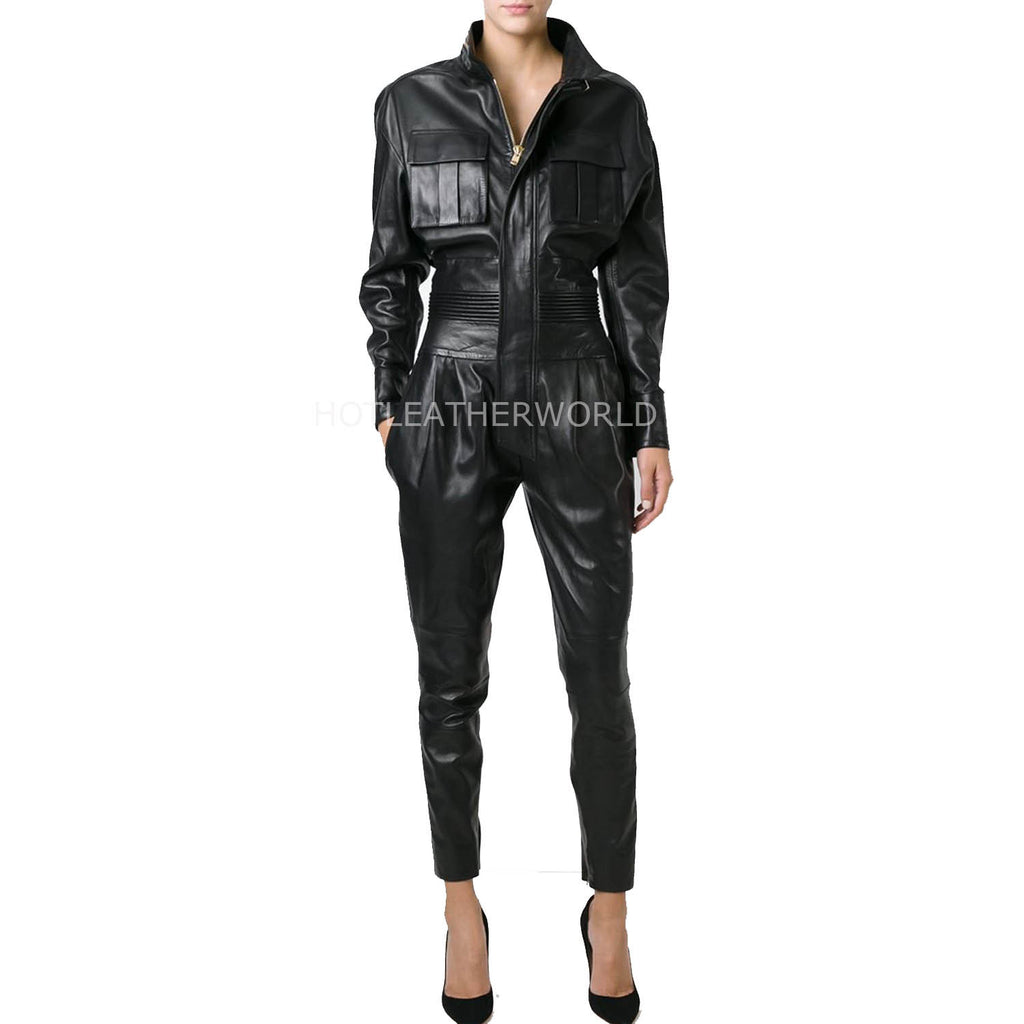 leather jumpsuit womens