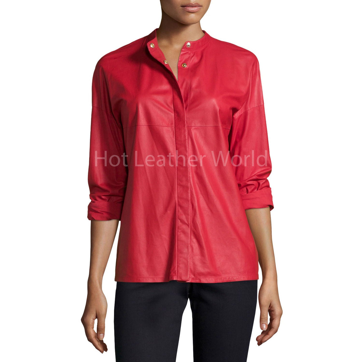 red leather shirt womens