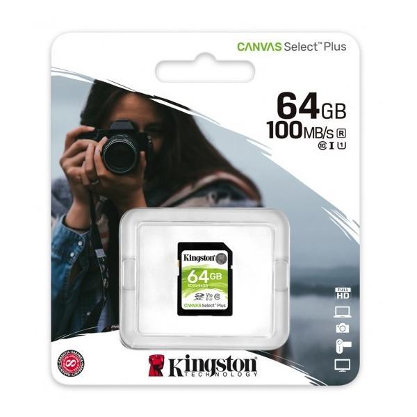 Kingston SDXC Card Canvas Select Plus 100 Mb Reeding C10 UHS-I U1 V10 - 64  GB