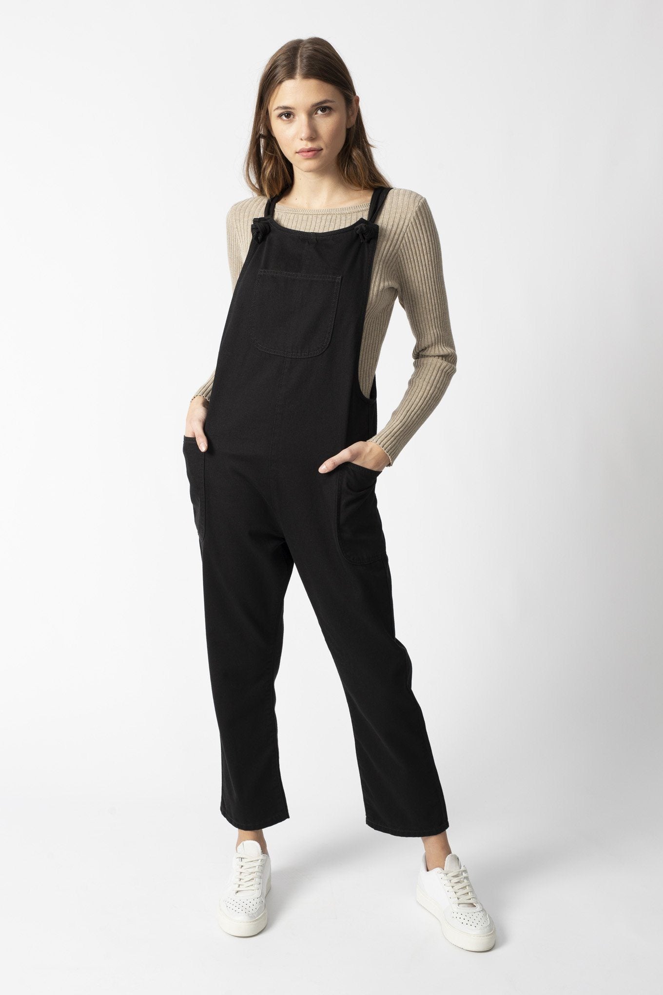 black cotton dungarees