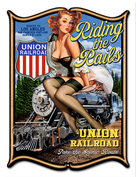 Pin Up Girl Laser Cut Out Reproduction Union Railroad Sign 14″x18″