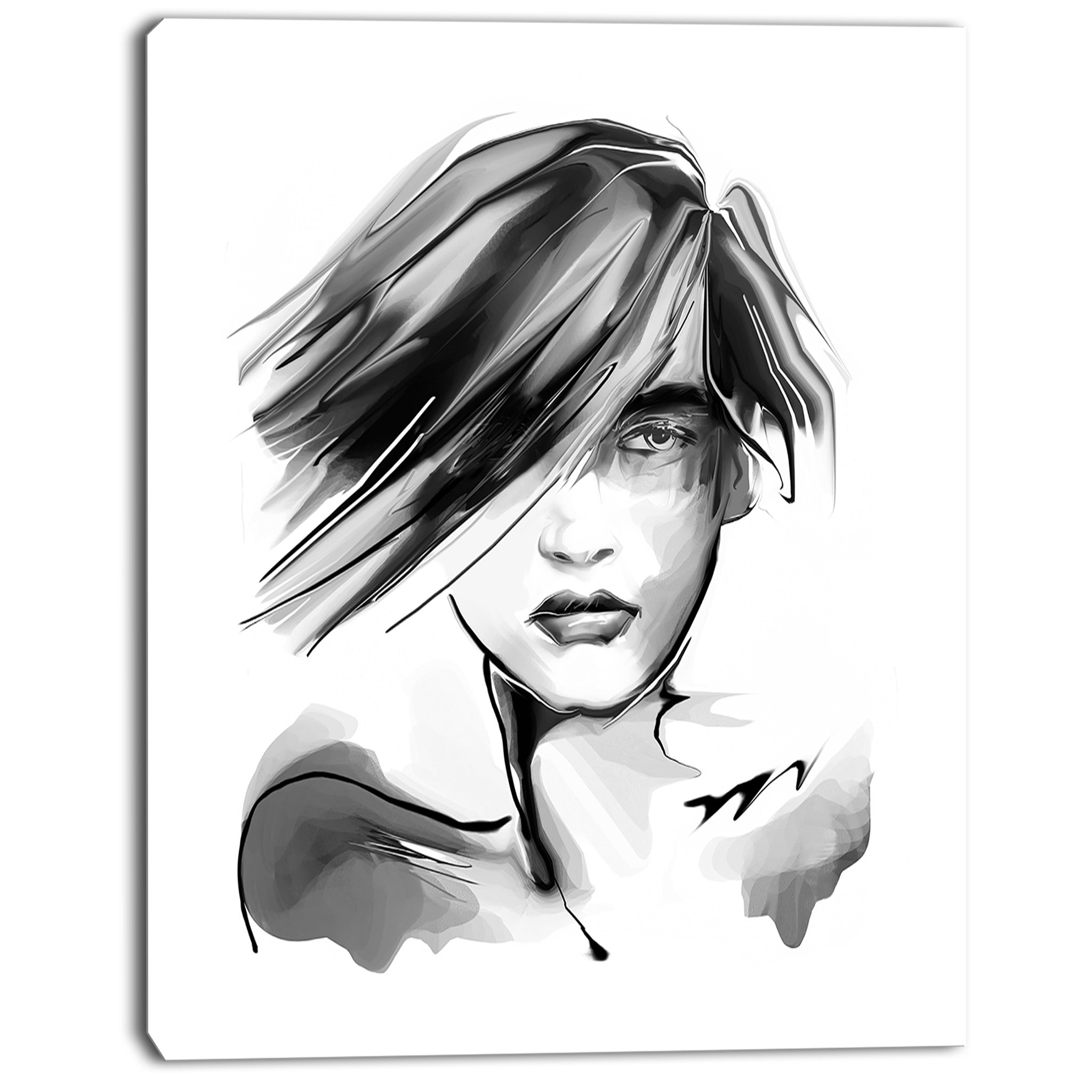 young woman black white portrait digital art canvas print PT8244