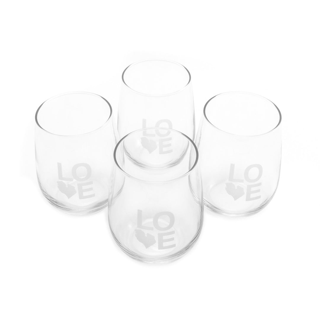 Hand Engraved Stemless Floral Wine Glasses — Love & Victory