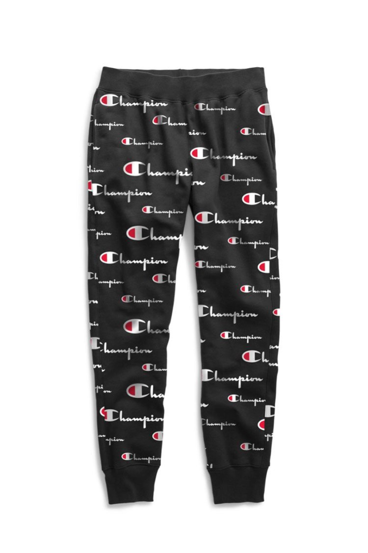 champion sweatpants logo all over