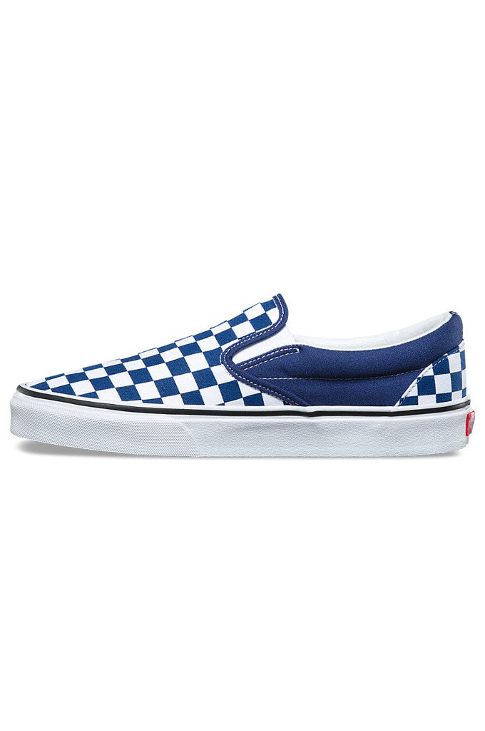 blue vans checkerboard slip on