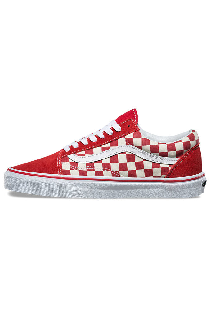 old skool red and white checkerboard vans