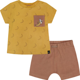 Deux par Deux Organic Cotton Top and Shorts Set - Baby Boy Brown