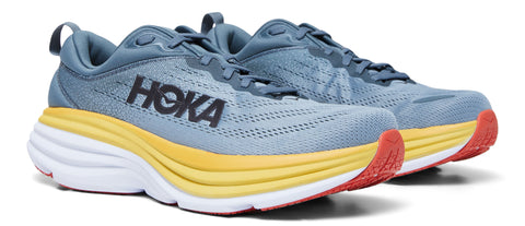 HOKA ONE ONE Bondi 8 Mens Shoes Size 12, Color: Obsidian/Yellow/White