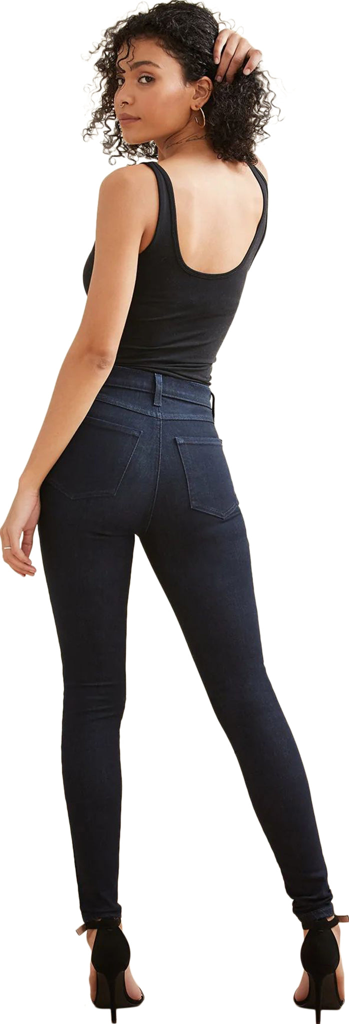 Pantalon extensible coupe étroite à taille haute et à jambe droite