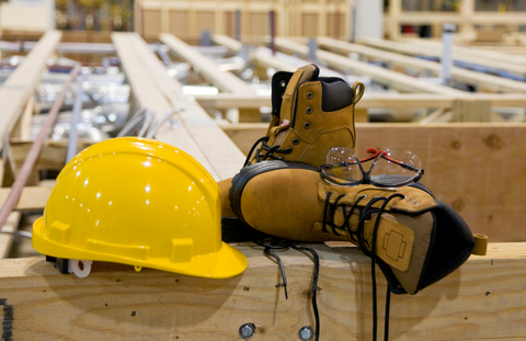 Construction hat and steel toe boots